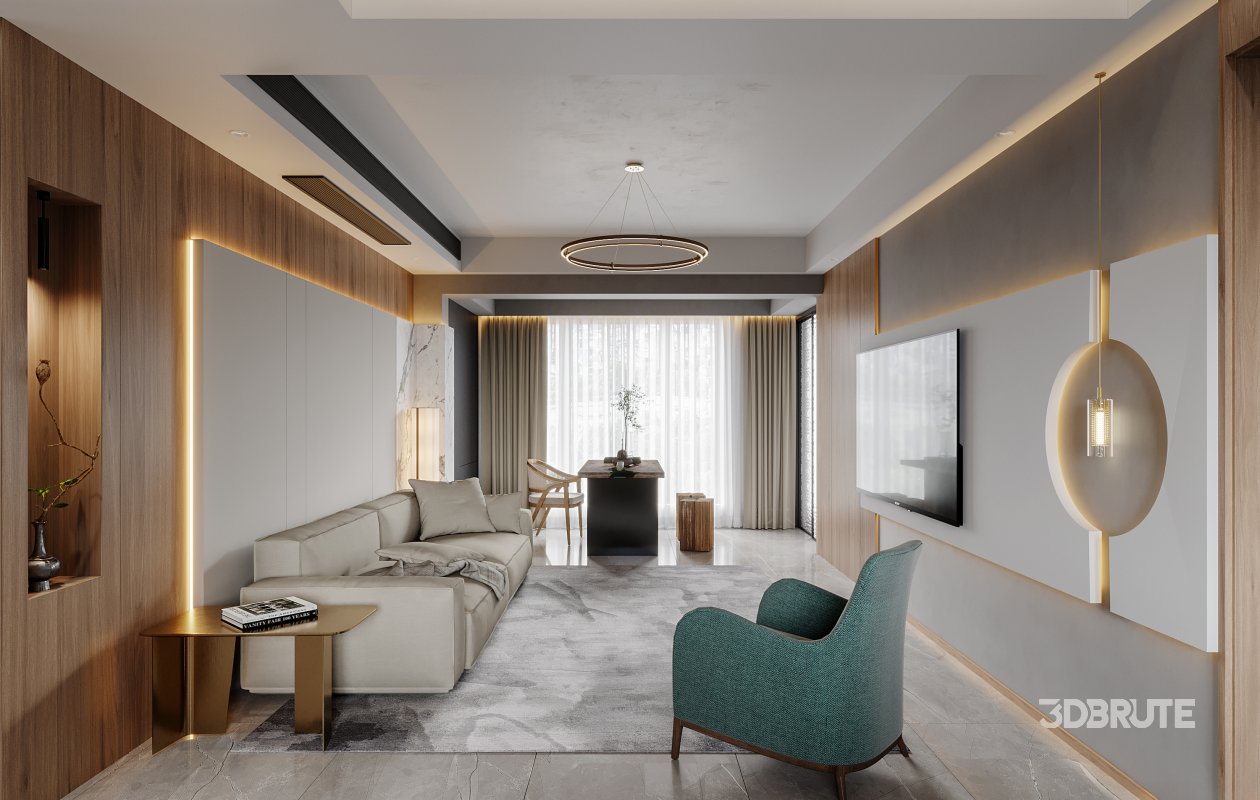 Modern living room and dining room interior scene Image 3