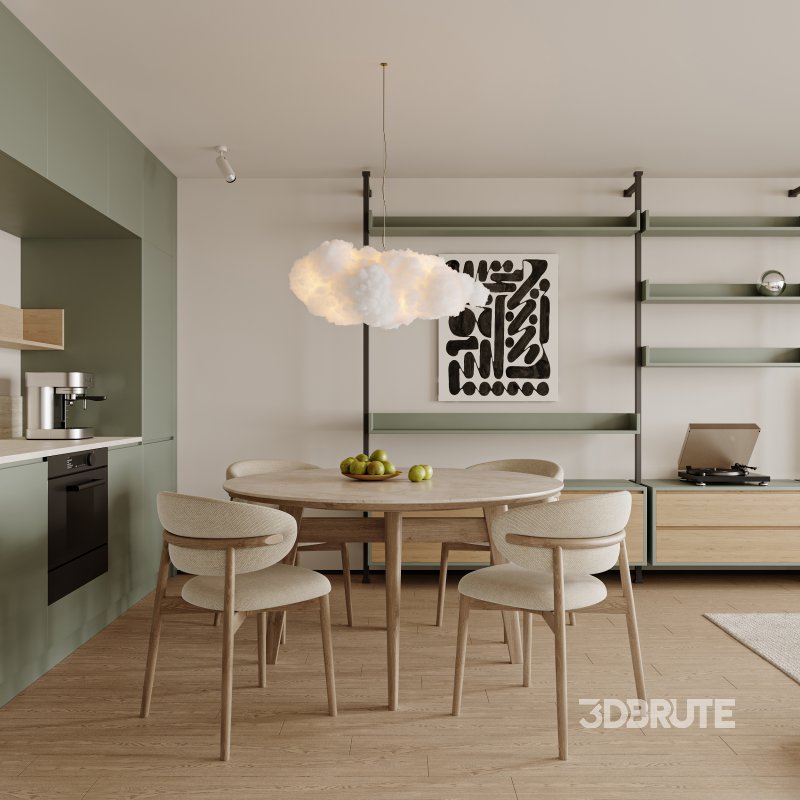 Modern living room and dining room interior scene Image 2