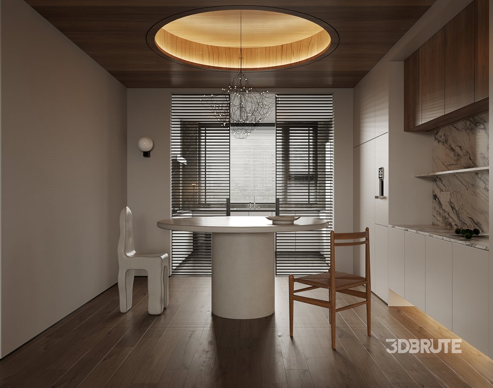 Modern living room and dining room interior scene Image 1