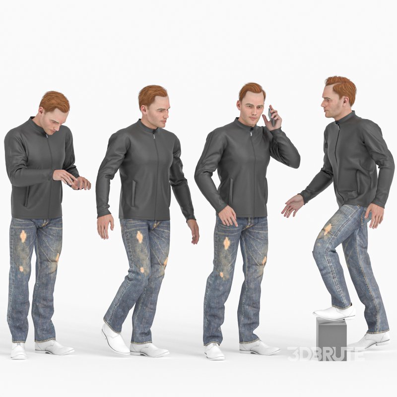 Casual Man With Leather Coat and Jeans 04 Poses Image 3