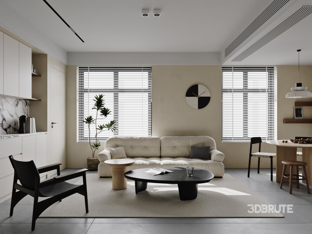 Modern living room and dining room interior scene Image 1