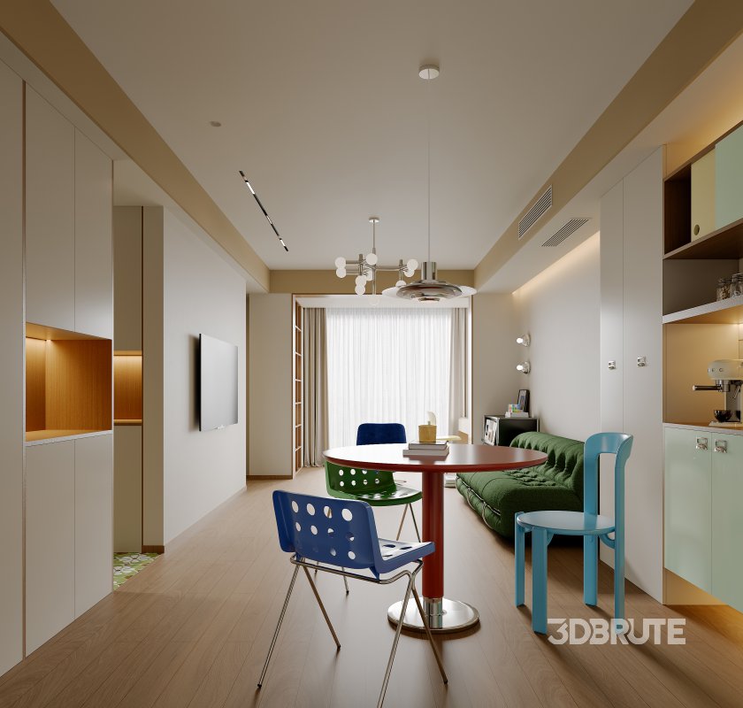 Modern living room and dining room interior scene Image 4