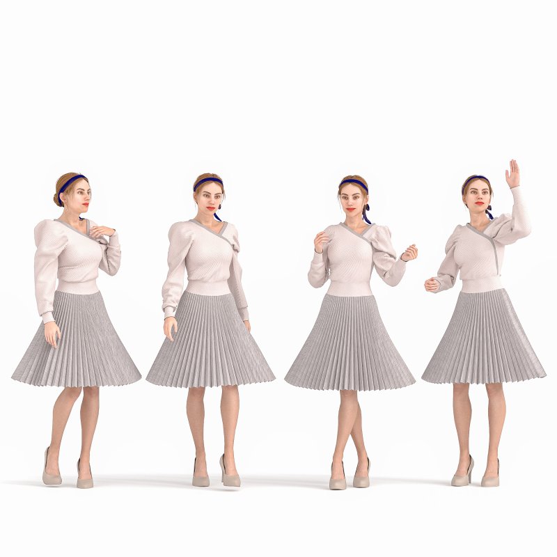 woman_pleated skirt_ blouse 04 poses Image 2