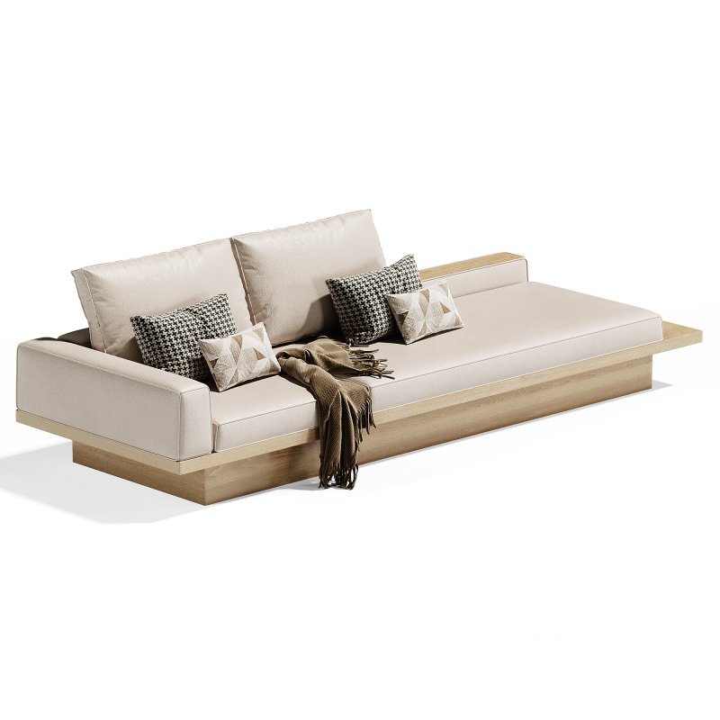 Beige Solid Wood Sofa Image 1