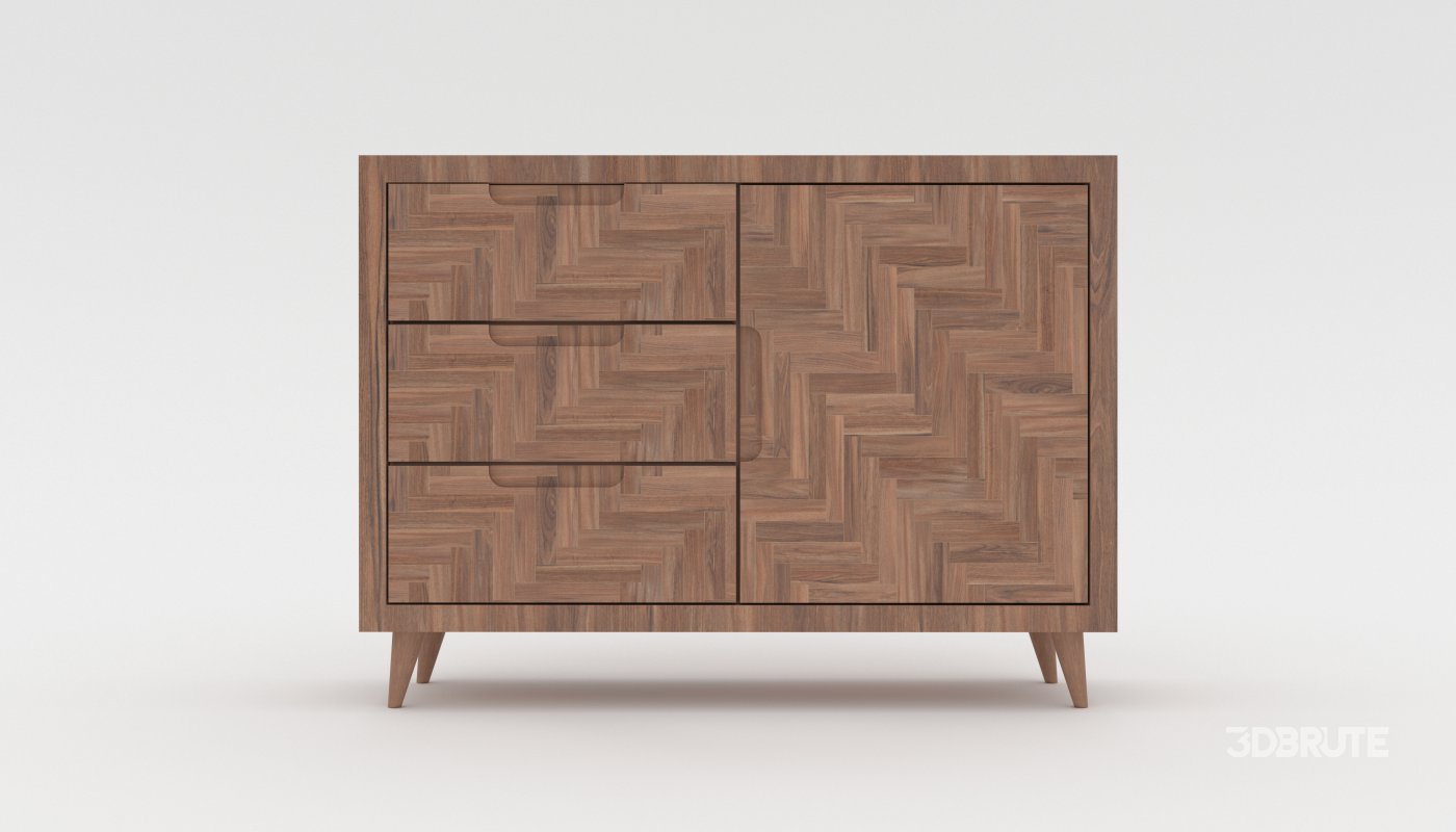 Mid-Century Modern Wooden Cabinet 3D Model – Low-Poly Furniture Asset Image 1