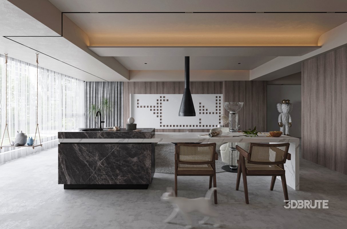 Modern living room and dining room interior scene Image 2