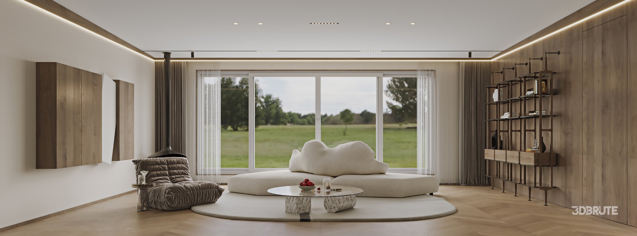 Modern living room and dining room kitchen bedroom interior scene Image 10