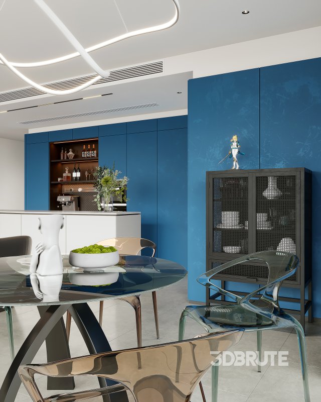 Modern living room and dining room interior scene Image 9