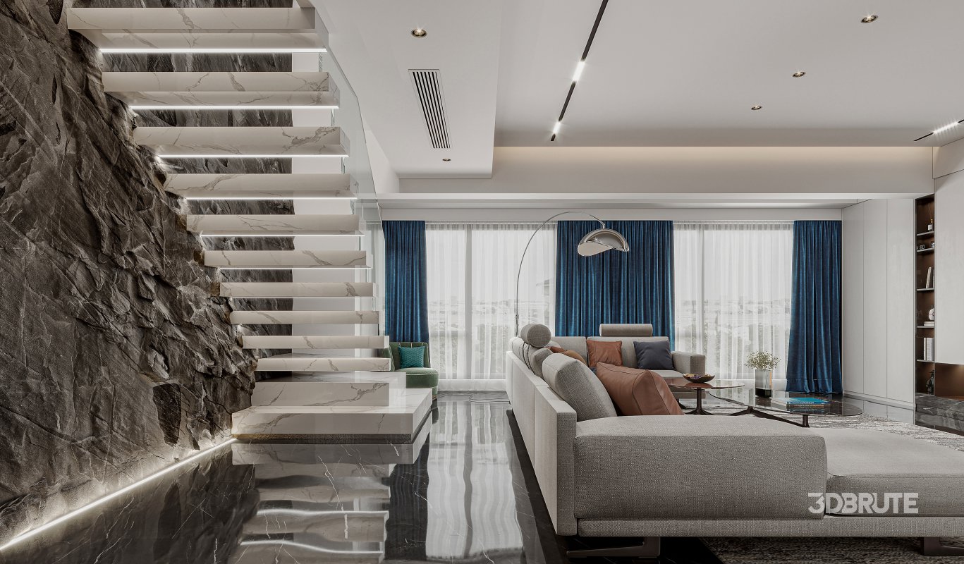 Modern living room and dining room interior scene Image 5