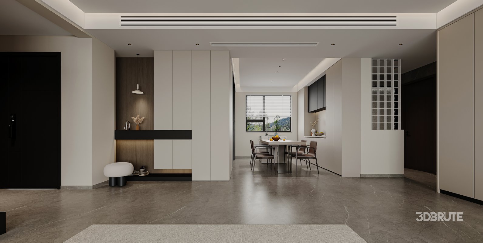 Modern living room and dining room interior scene Image 1