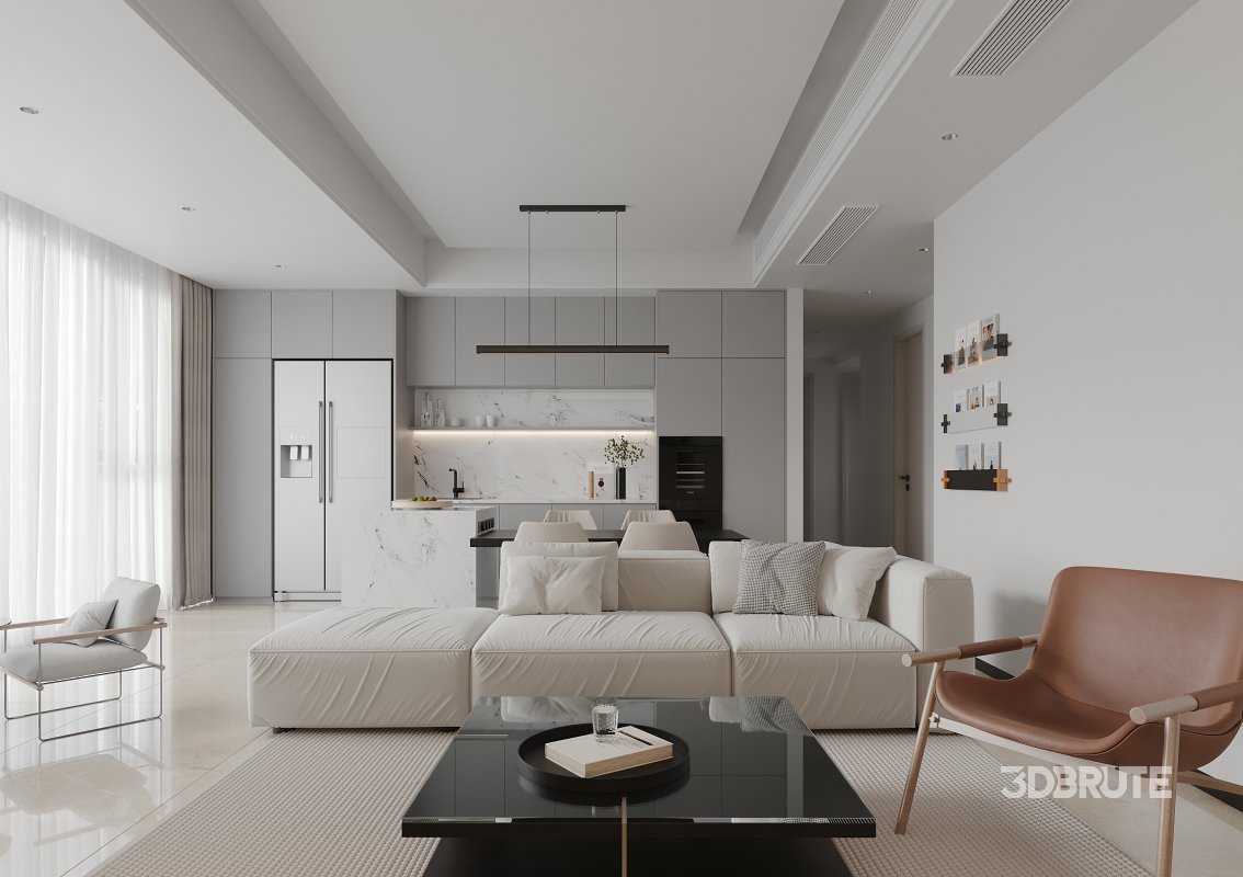 Modern living room and dining room interior scene Image 3