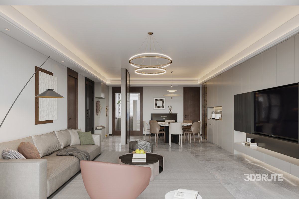 Modern living room and dining room interior scene Image 3