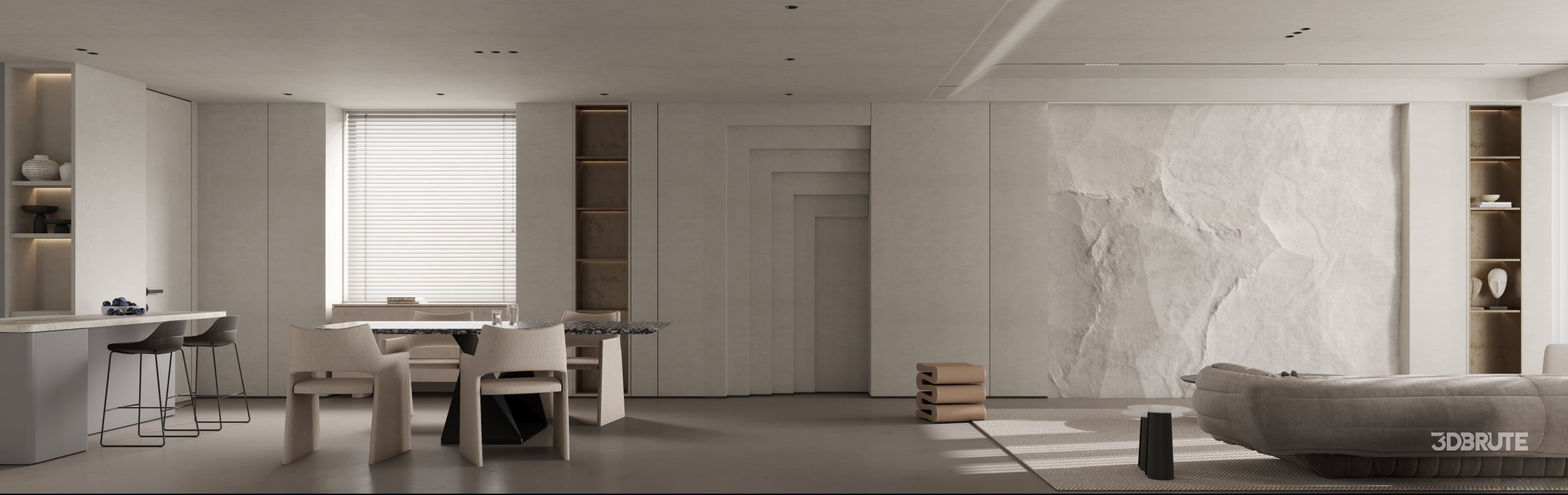 Modern living room and dining room interior scene Image 1