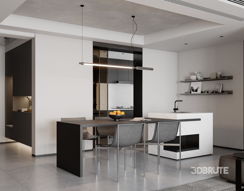 Modern living room and dining room interior scene Image 1