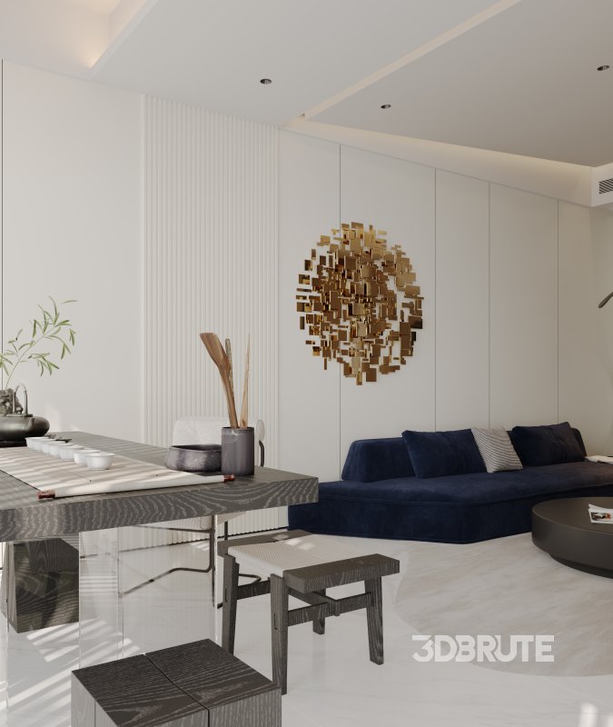Modern living room and dining room interior scene Image 13
