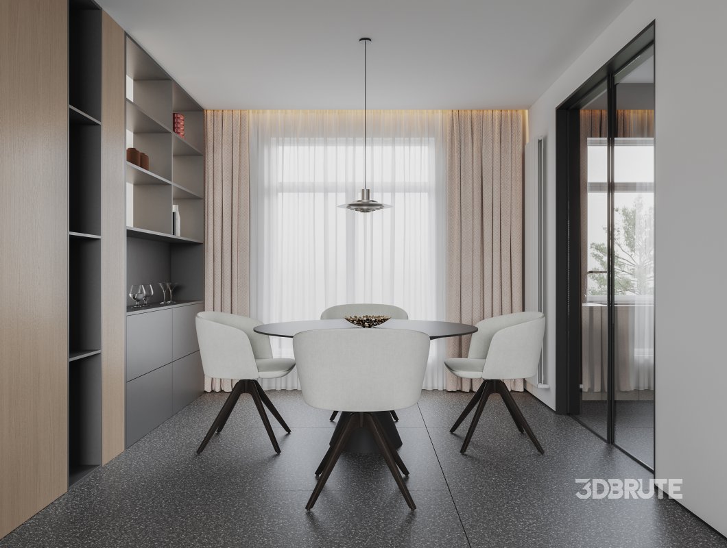 Modern living room and dining room interior scene Image 4