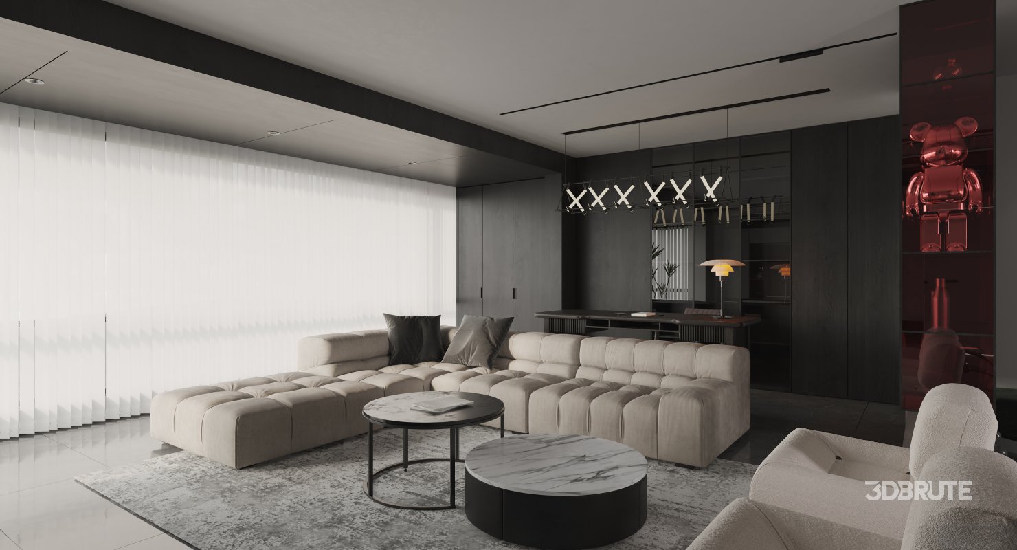 Modern living room and dining room interior scene Image 11