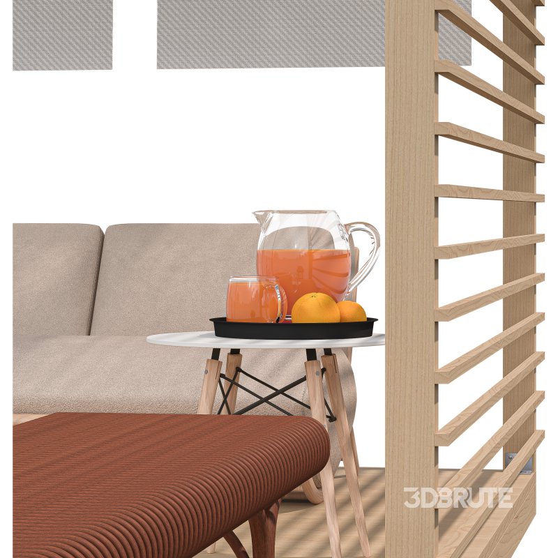 Pergola 3D Scene – Modern Outdoor Lounge and Dining Area Image 6