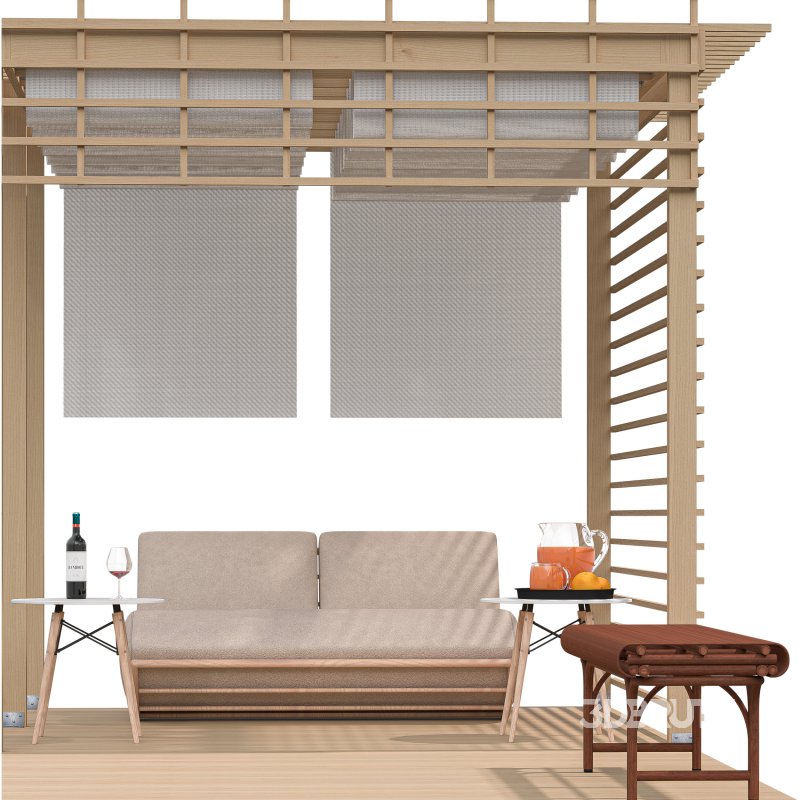 Pergola 3D Scene – Modern Outdoor Lounge and Dining Area Image 4