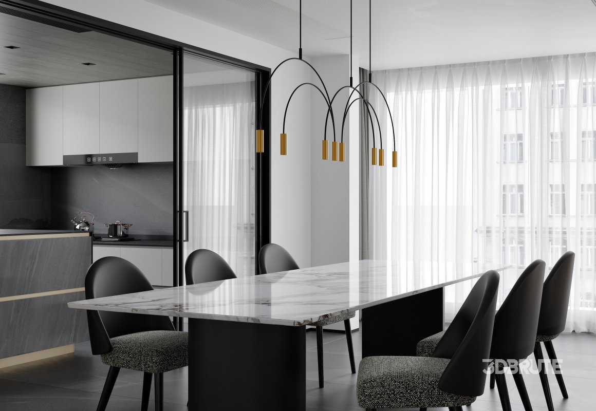 Modern living room and dining room interior scene Image 3