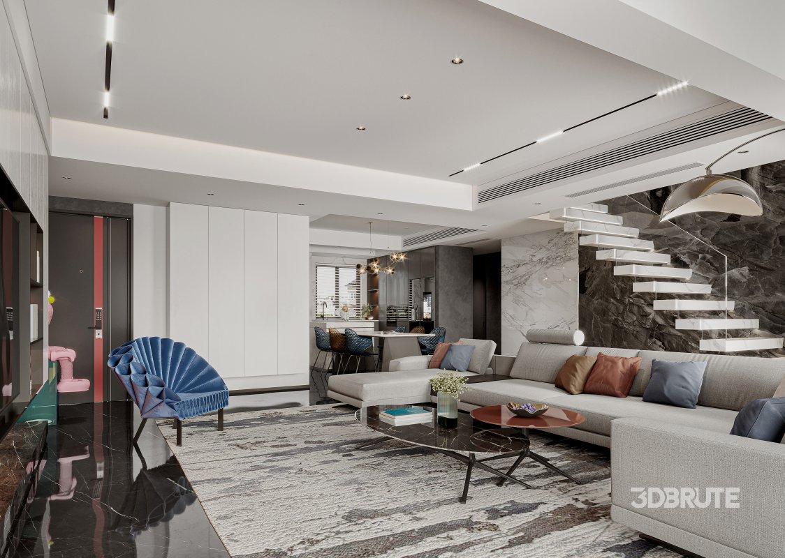 Modern living room and dining room interior scene Image 6