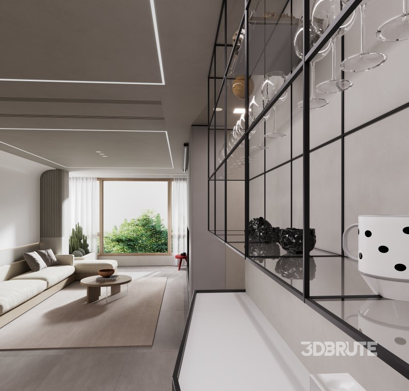 Modern living room and dining room interior scene Image 6