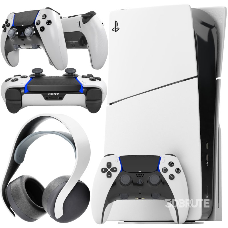 sony playstation 5 slim with headphone and controller Image 1