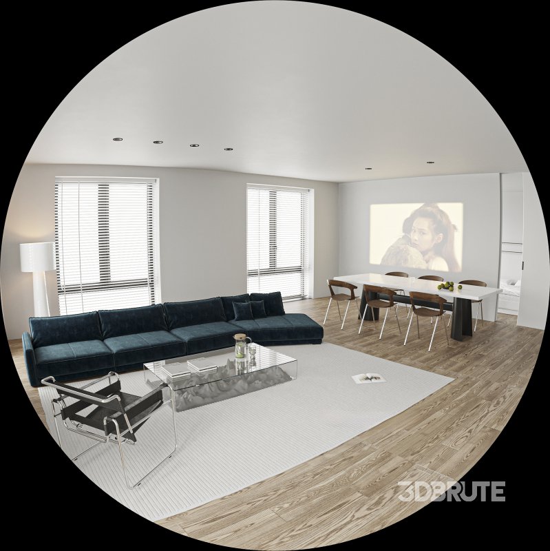 Modern living room and dining room bedroom interior scene Image 8