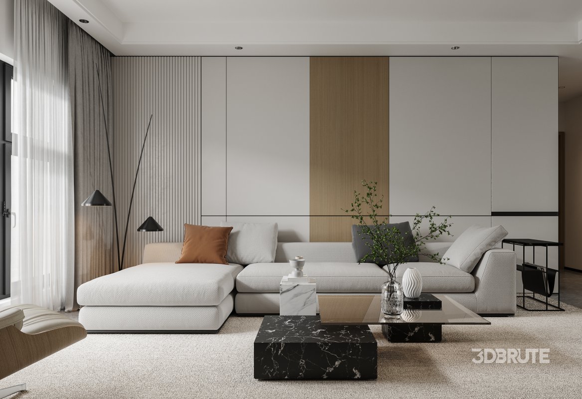 Modern living room and dining room interior scene Image 5