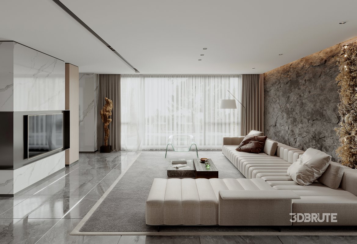 Modern living room and dining room interior scene Image 8