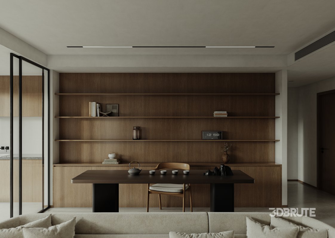 Modern living room and dining room interior scene Image 1