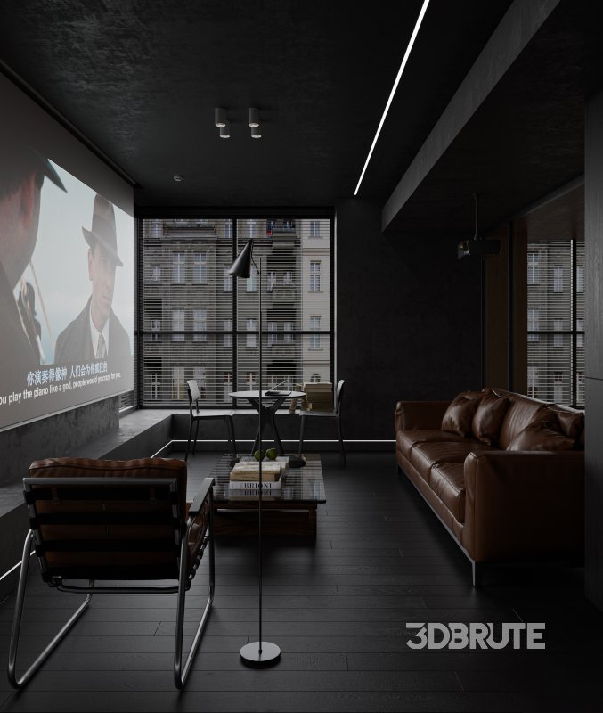 Modern living room and dining room interior scene Image 1