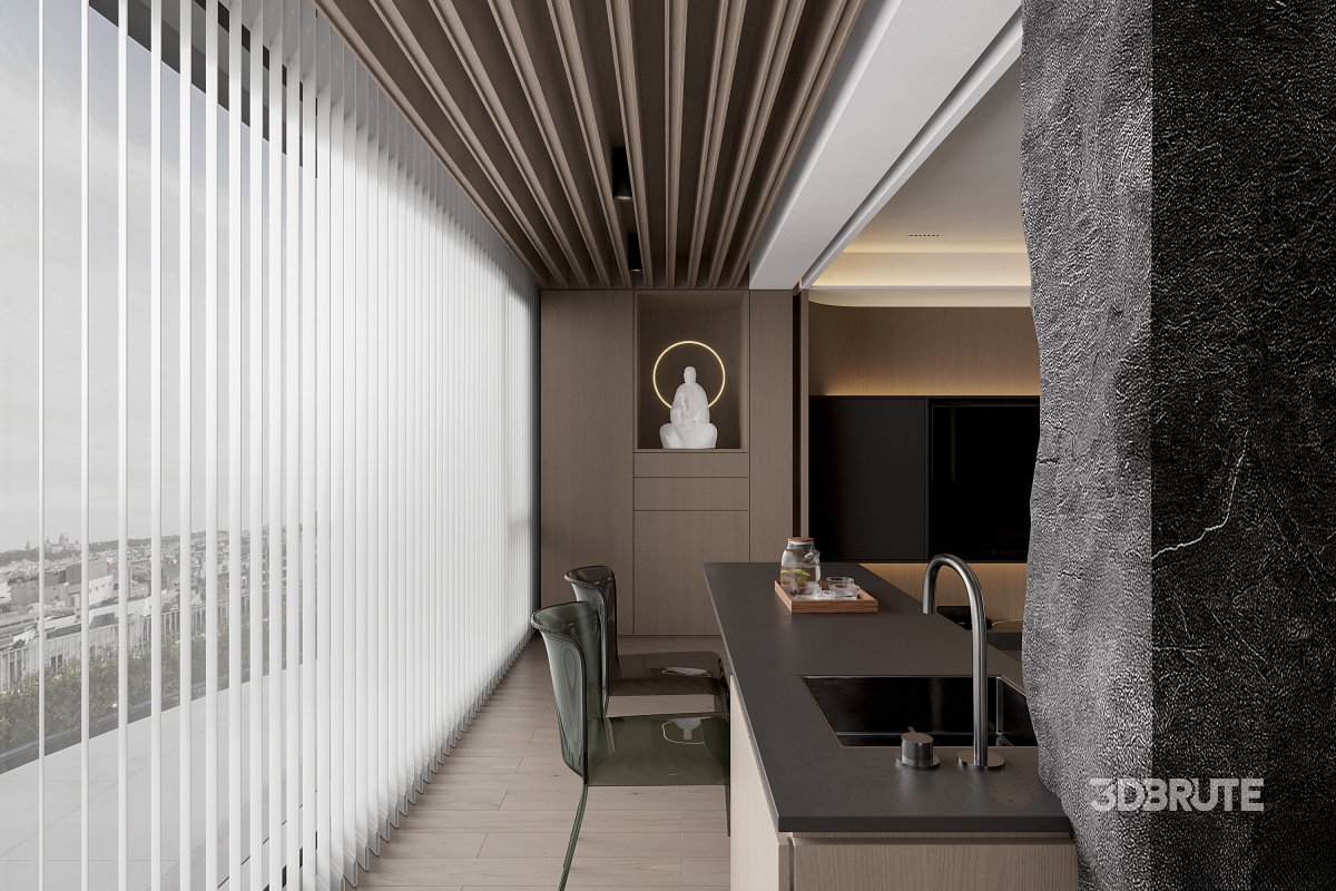 Modern living room and dining room interior scene Image 4