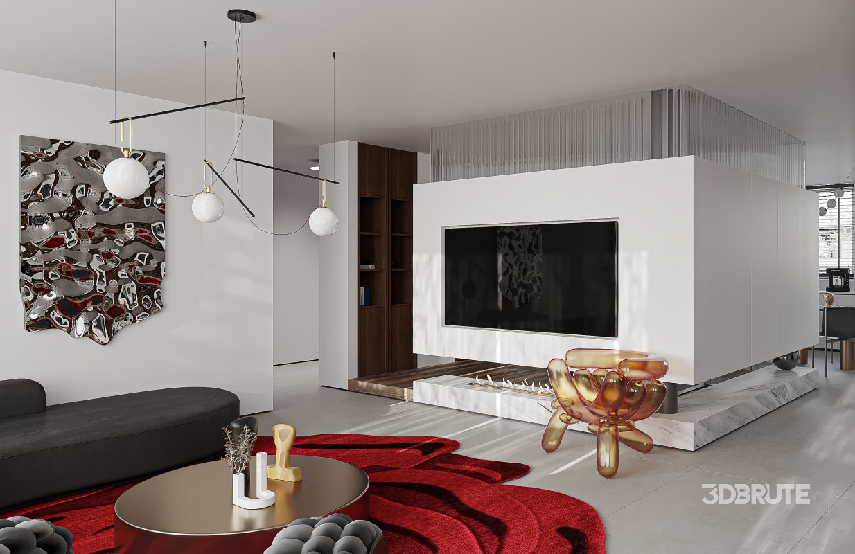 Modern living room and dining room interior scene Image 2