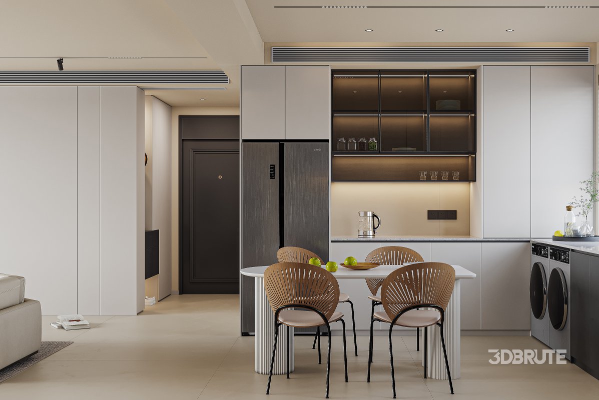 Modern living room and dining room interior scene Image 2