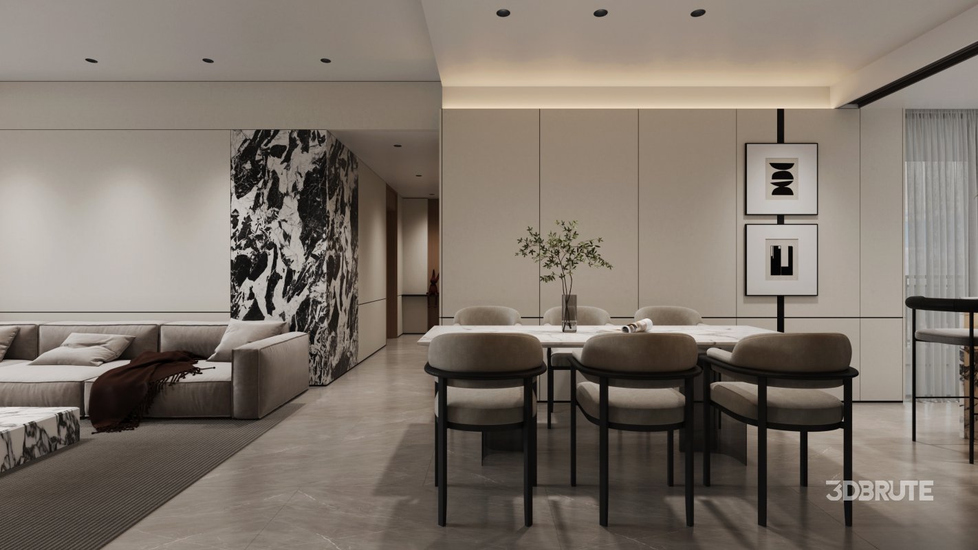 Modern living room and dining room interior scene Image 4