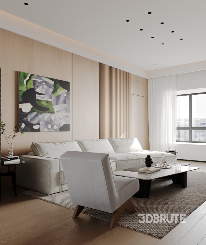 Modern living room and dining room interior scene Image 6