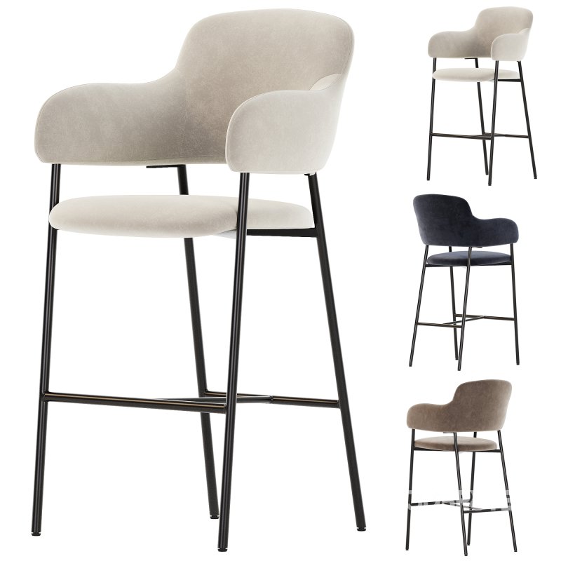 Chair Livorno semi bar beige velvet Image 2