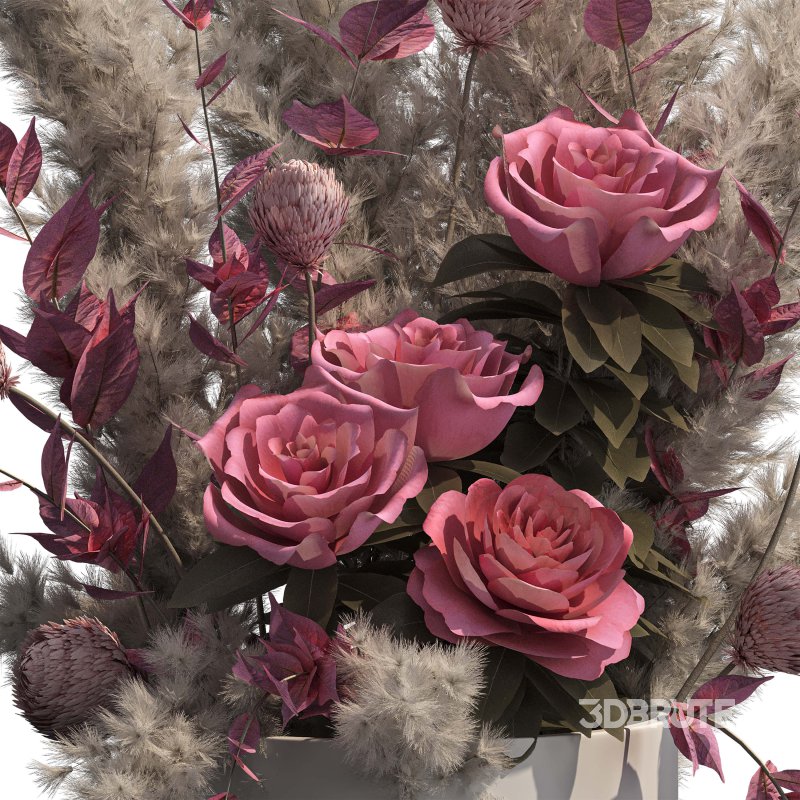 Romantic Pink Roses with Pampas in Ceramic Vase. Bouquet of flowers set 003 Image 6