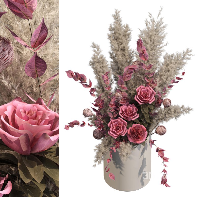 Romantic Pink Roses with Pampas in Ceramic Vase. Bouquet of flowers set 003 Image 4