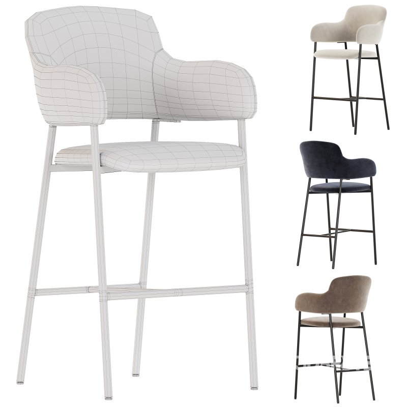 Chair Livorno semi bar beige velvet Image 3