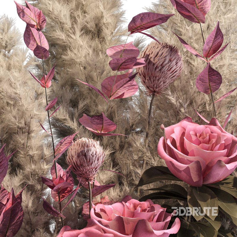 Romantic Pink Roses with Pampas in Ceramic Vase. Bouquet of flowers set 003 Image 5