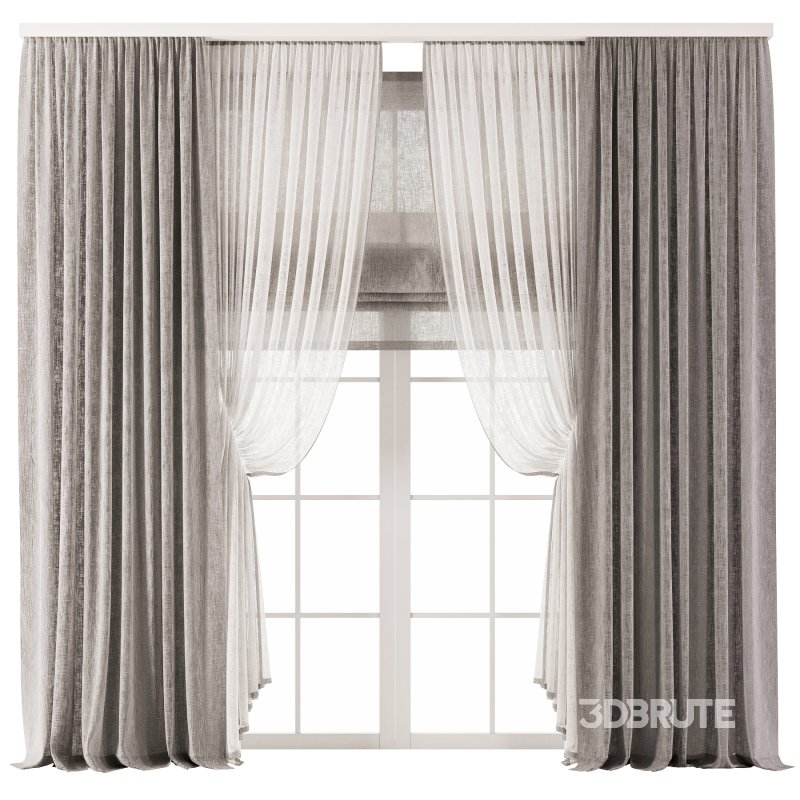 Gray Linen Double Layer Curtains Image 3
