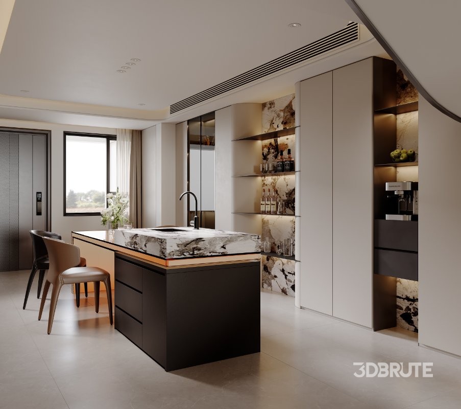 Modern living room and dining room interior scene Image 5