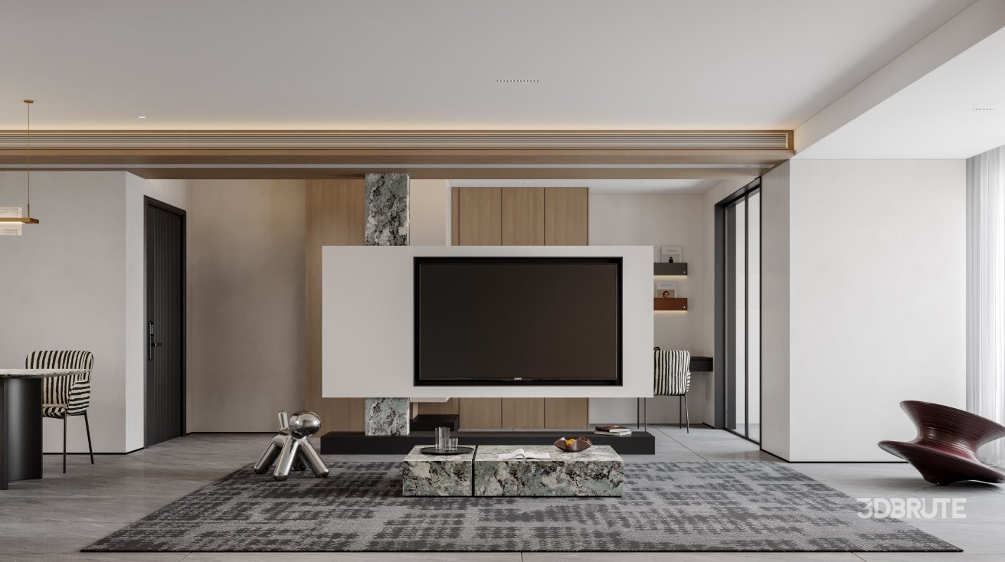 Modern living room and dining room interior scene Image 3