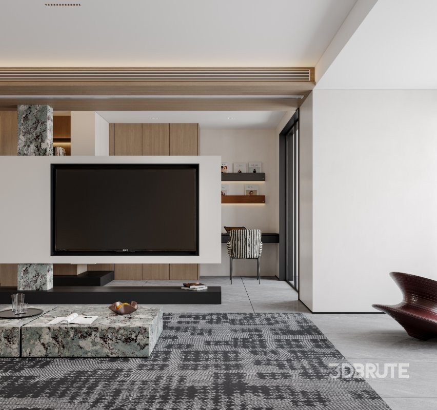 Modern living room and dining room interior scene Image 2