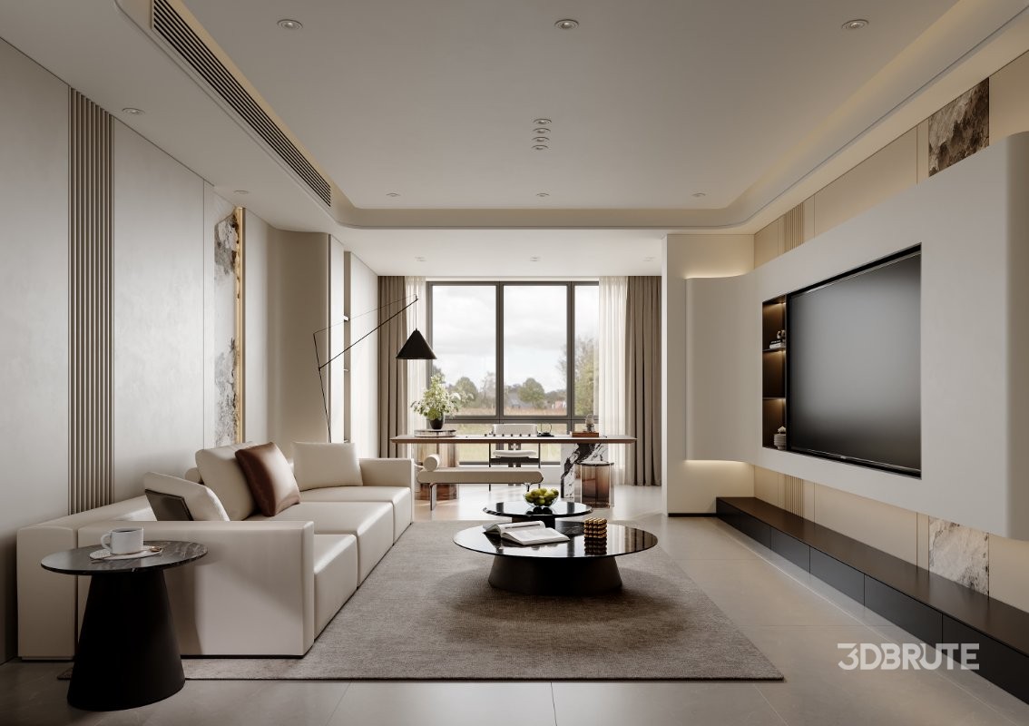 Modern living room and dining room interior scene Image 4