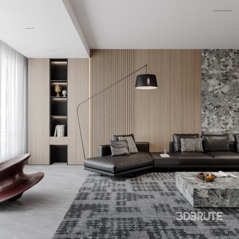 Modern living room and dining room interior scene Image 8