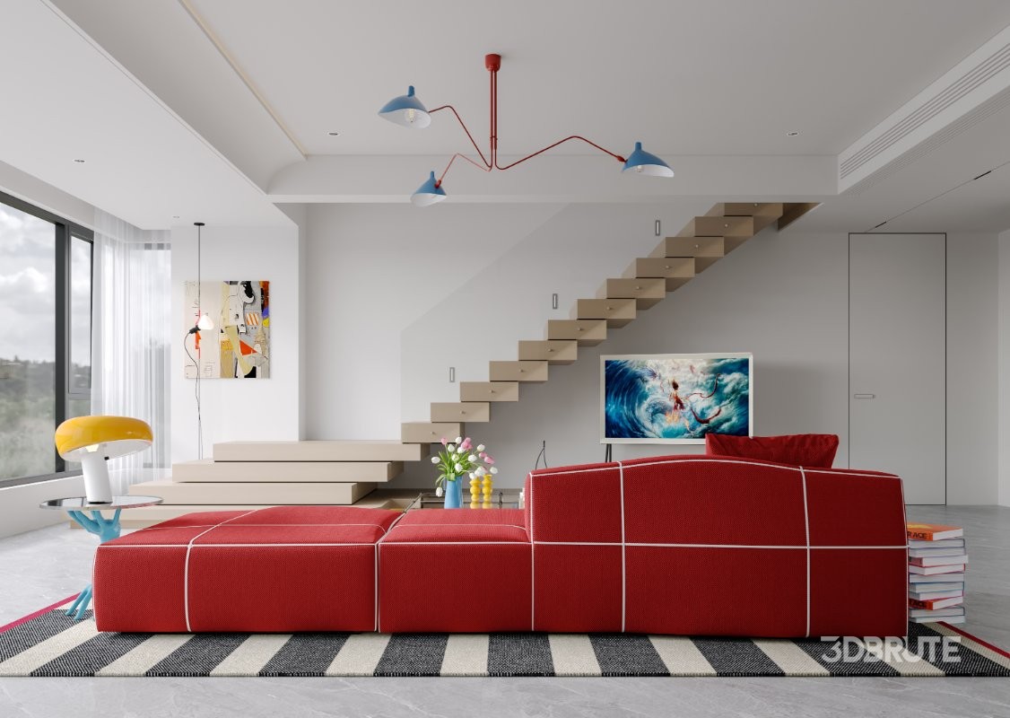 Modern living room and dining room interior scene Image 2