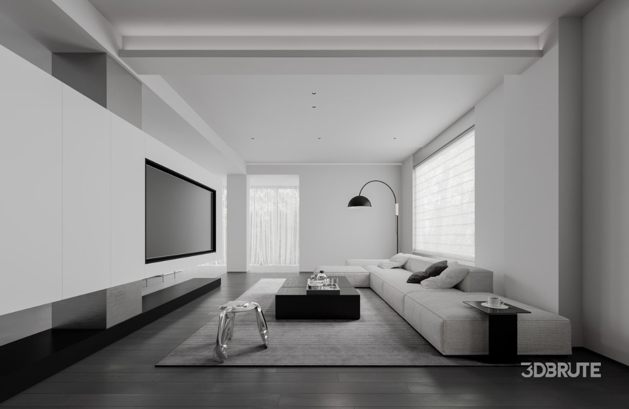 Modern living room and dining room interior scene Image 2